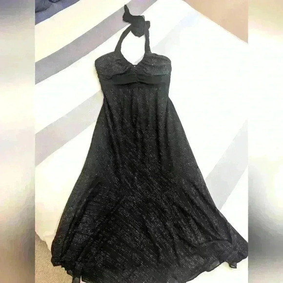 Le Chateau Formal Black Midi Sparkly Halter Dress -  size Small - Picture 1 of 10